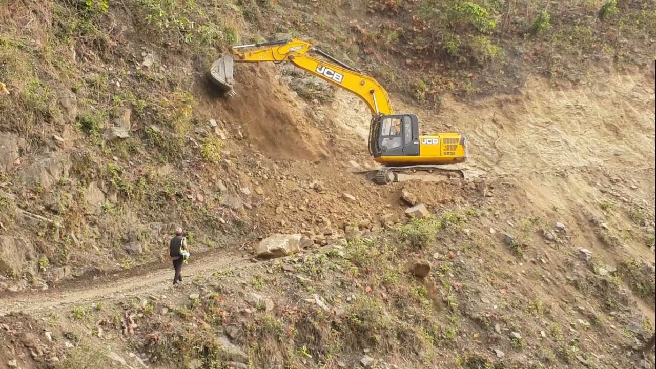 JCB Excavator Working On Hill Top  Excavator For Hilly Road