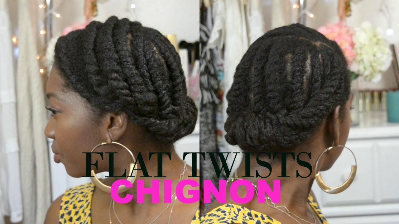 NATURAL HAIR PROTECTIVE STYLE UPDO - CHUNKY FLAT TWISTS CHIGNON - HOW TO GROW LONG NATURAL HAIR
