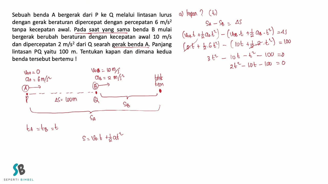 Sebuah benda A bergerak dari P ke Q melalui lintasan lurus dengan gerak beraturan dipercepat dengan