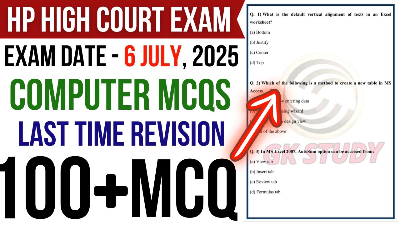 HP High Court Exam 2025 !! Computer 100 MCQs Revision !!