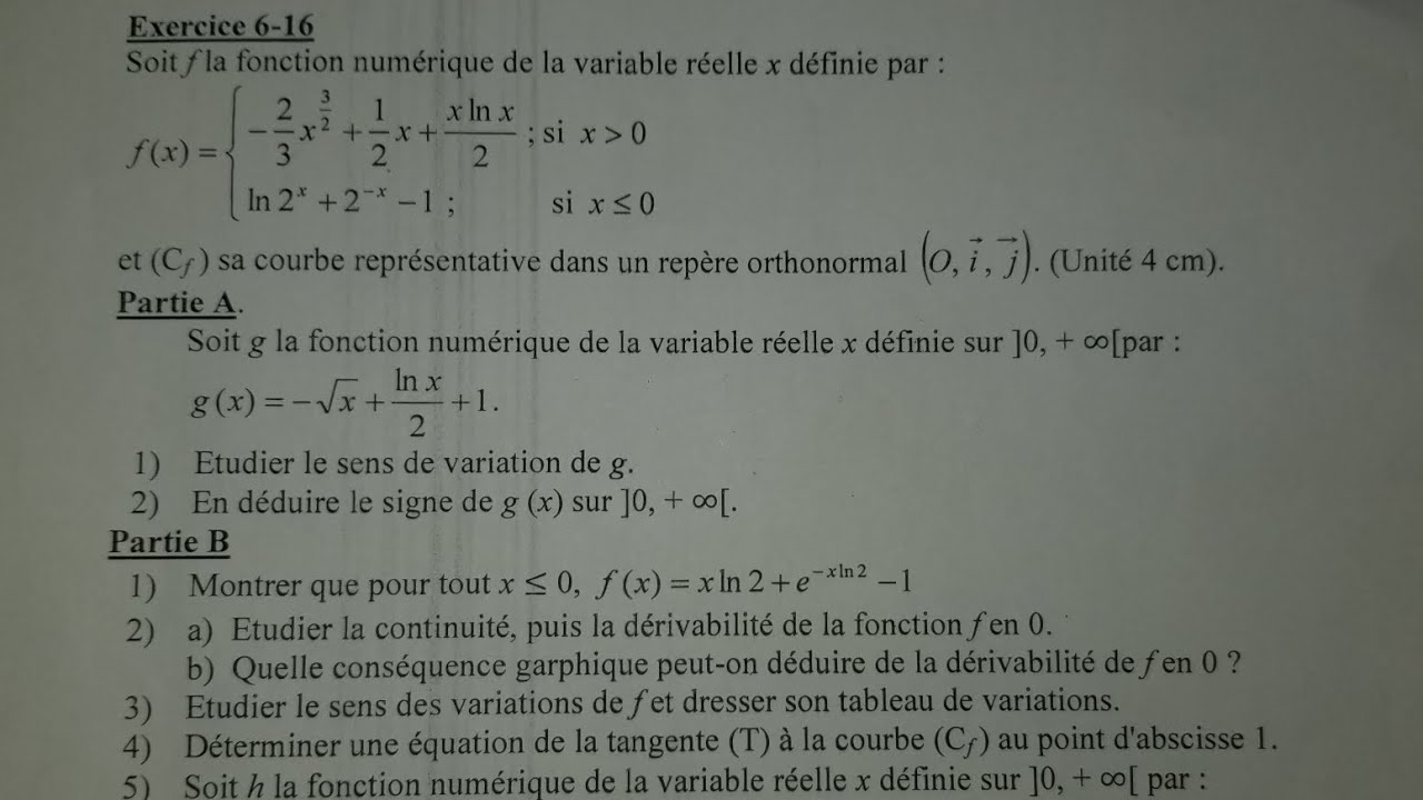 Exercice corrigé sur étude de fonction - Tle scientifique - Type BAC