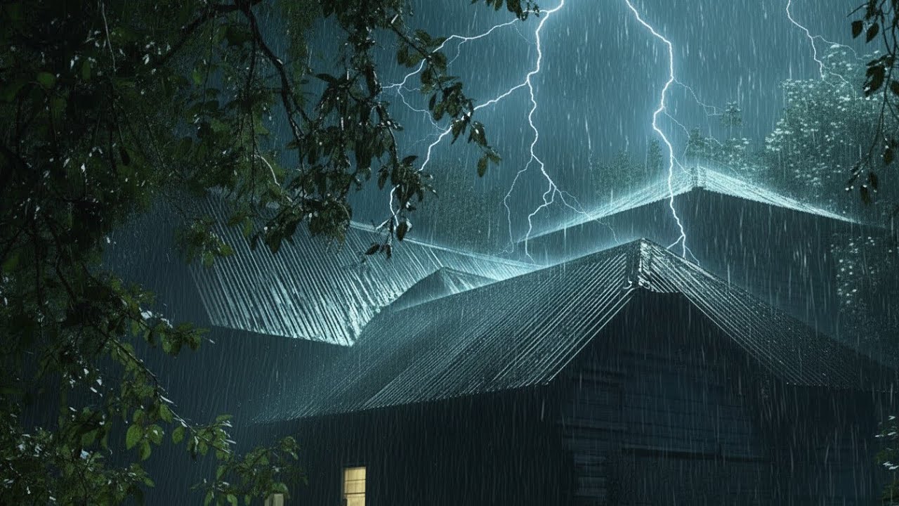Night Storm Rain at Bustling Restaurant - Heavy Rain & Strong Winds with Thunder Sounds for Sleeping