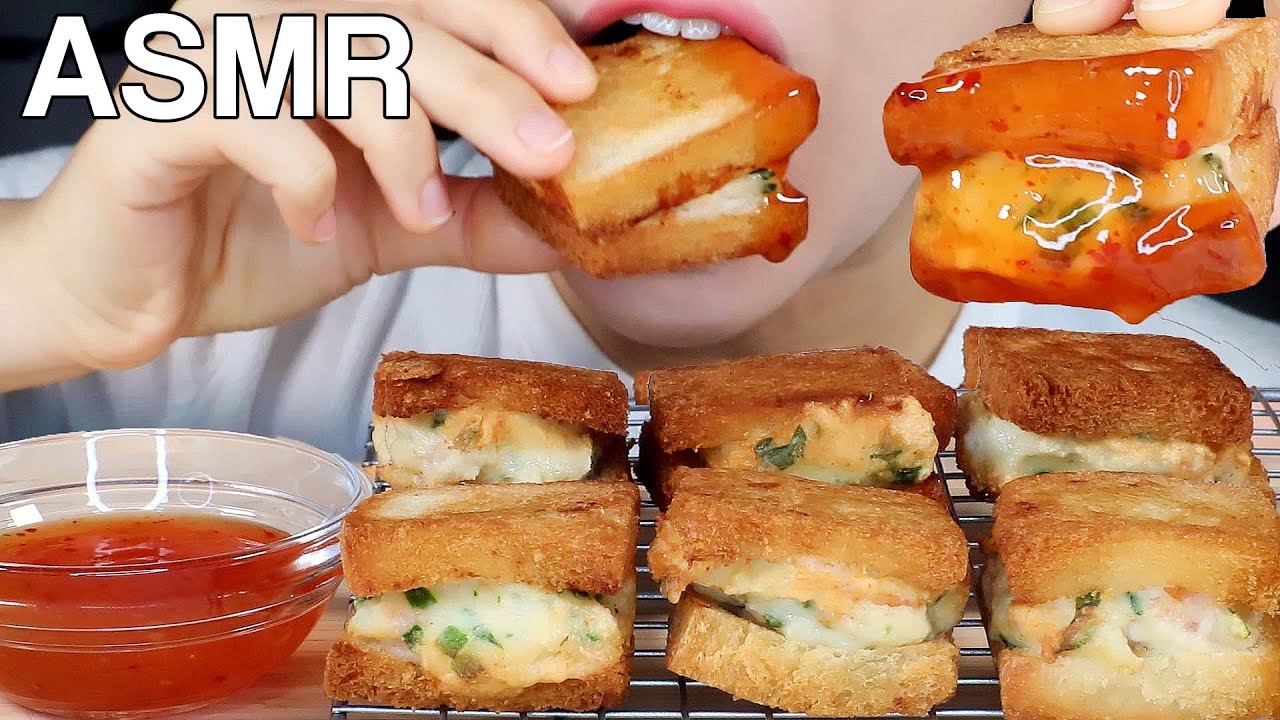 ASMR Deep Fried Shrimp Toast (Menbosha) Crunchy Eating Sounds Mukbang 멘보샤 먹방