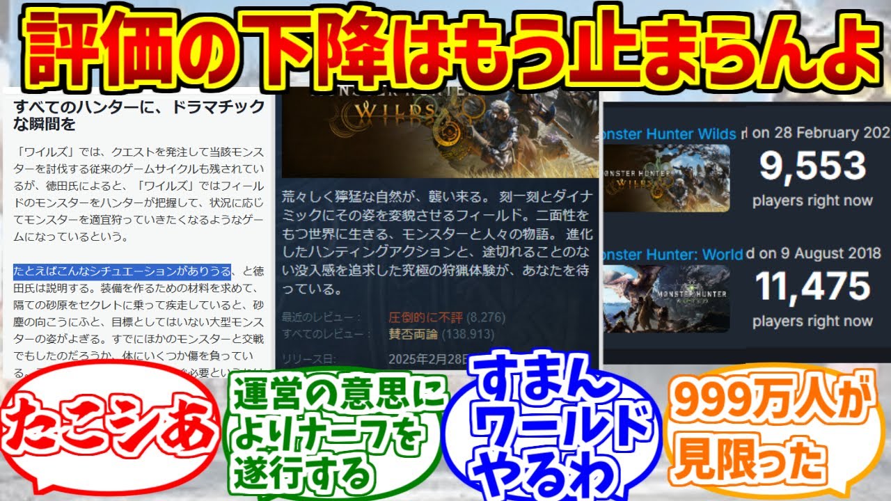 モンハンワイルズ低評価路線にドン引きする愛好家たちの反応集【たこシあ】【逆ナイトレイン】