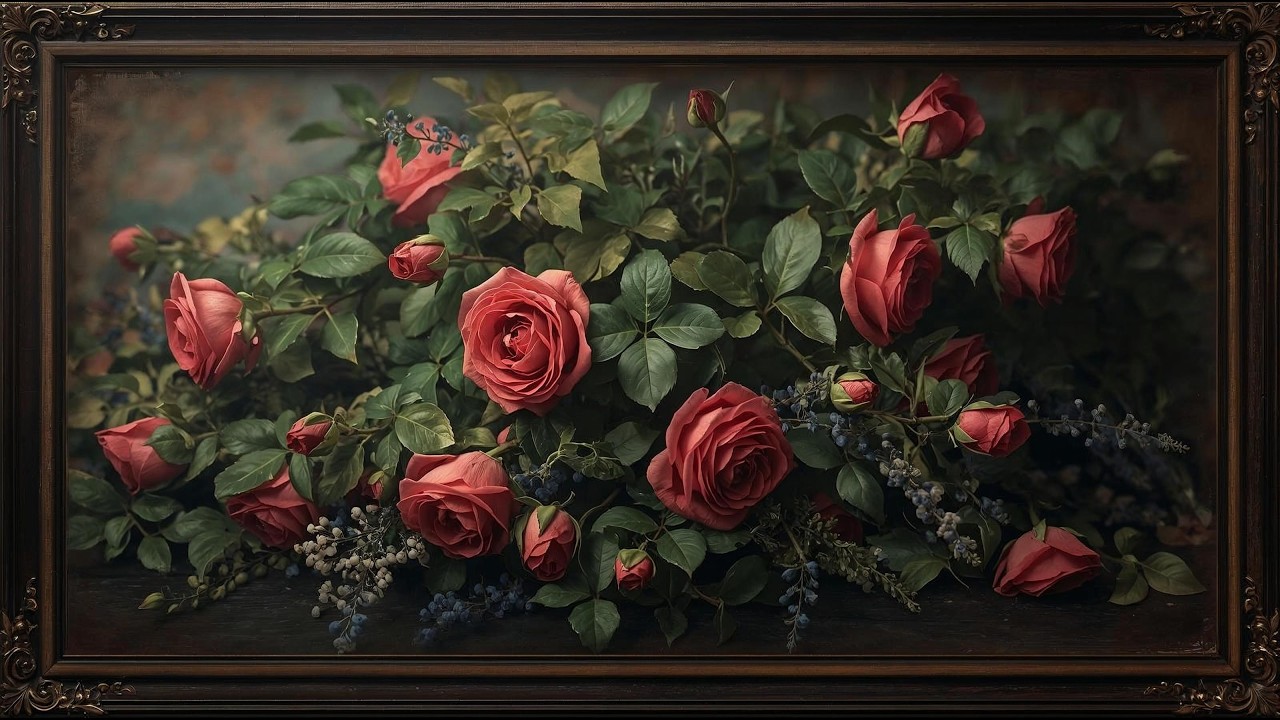 Dark Rose Garden Vintage Art 🌹 | Classic Romantic Floral Masterpiece & Calm Mood