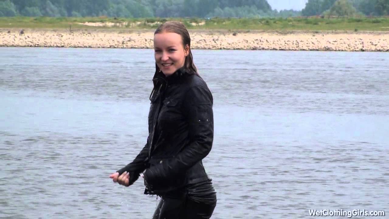 Femke in wet leather jacket and pvc or lack pants