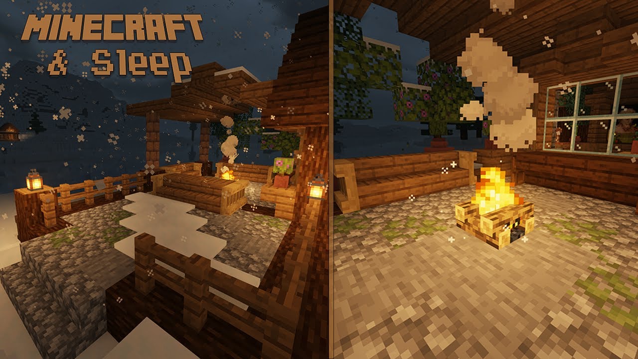 Minecraft & Sleep | Winterliches Lagerfeuer im Schneefall, mit C418 Musik