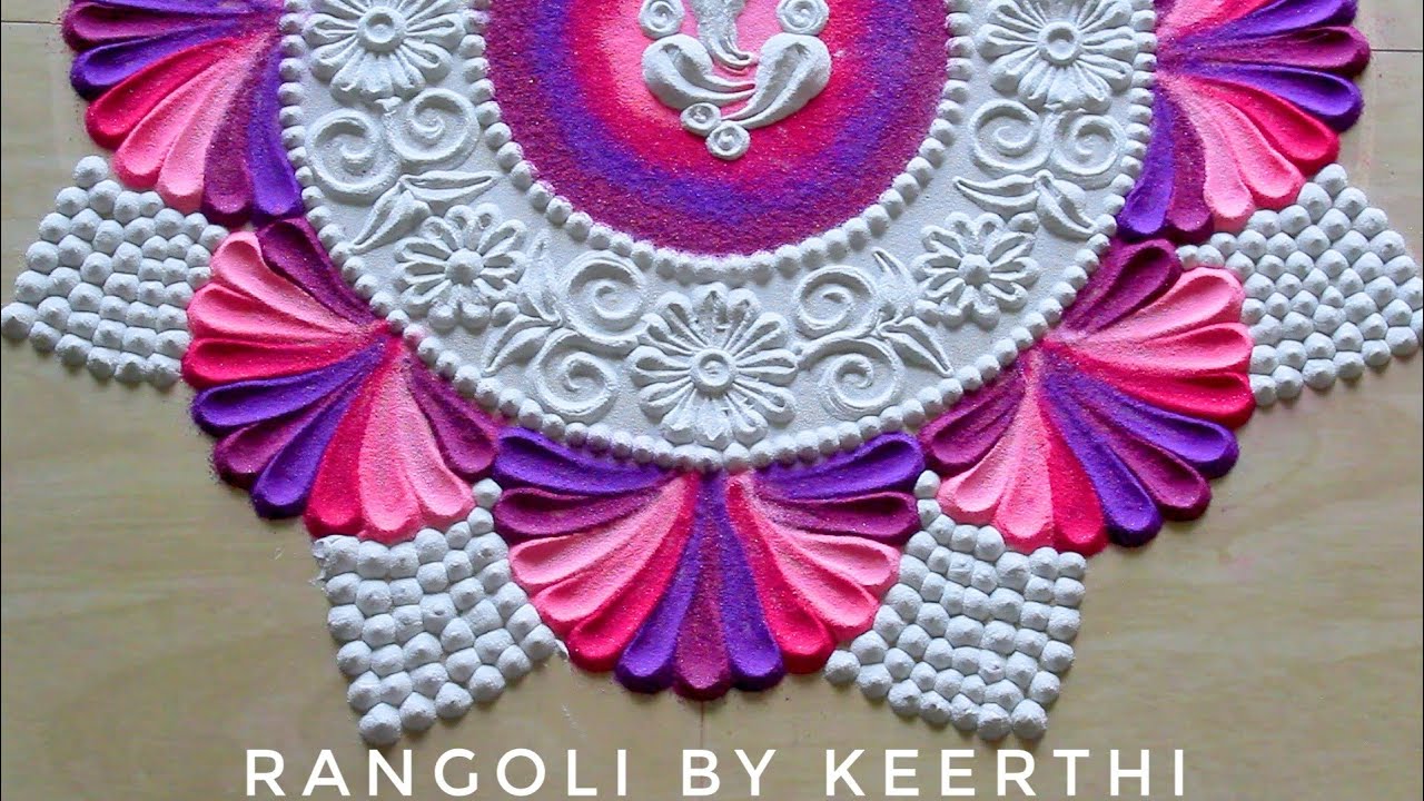 Simple Ganesh chaturthi rangoli designs l vinayagar chaturthi kolam l rangoli designs with colours