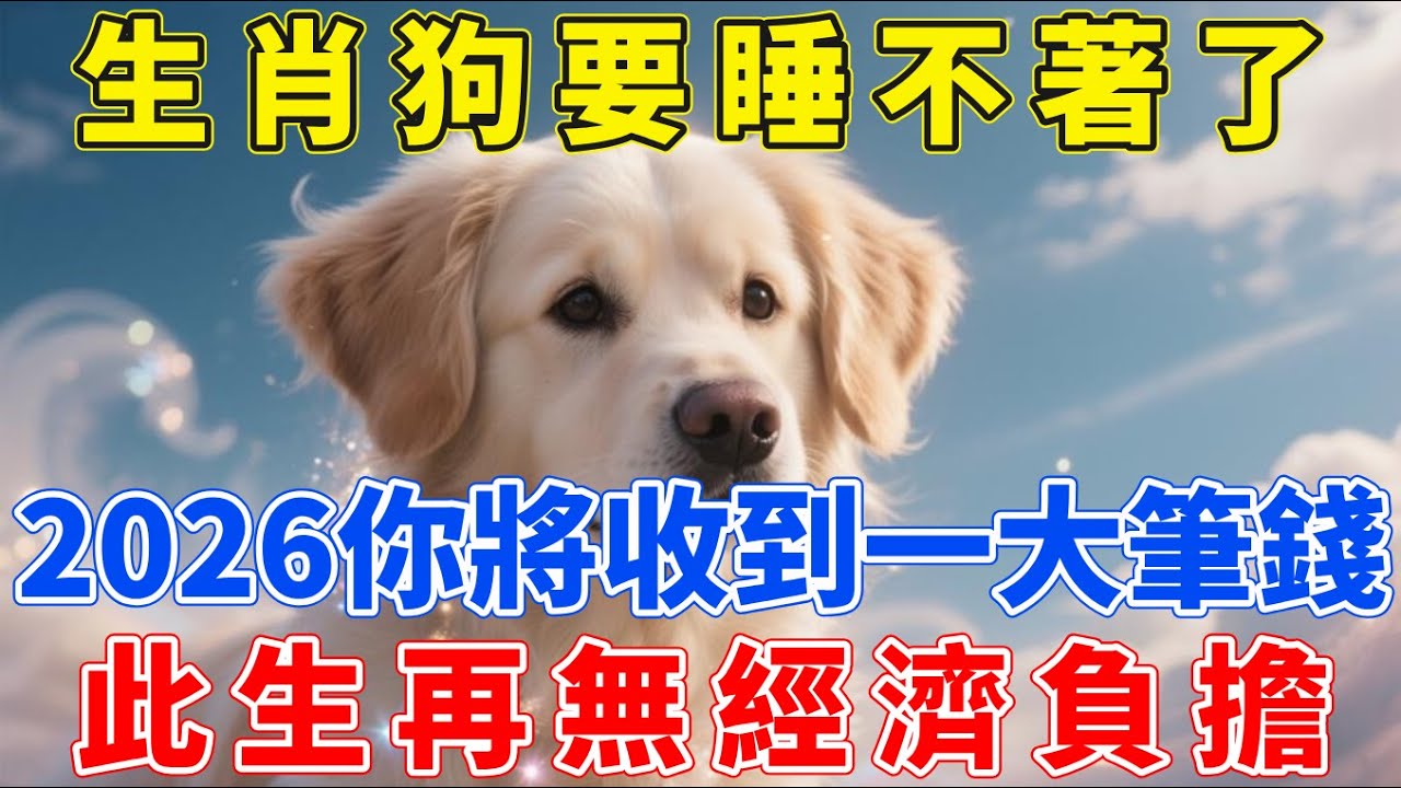 生肖狗要睡不著了，2026年你將會收到一大筆錢，此生再無經濟負擔！家有屬狗的請接財！【生肖梵音】#生肖 #運勢 #風水 #財運#命理