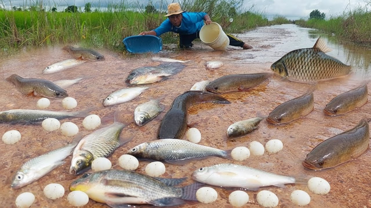 Best hand 🖐️ a fisherman catch a lot of fish and pick duck eggs 🥚 