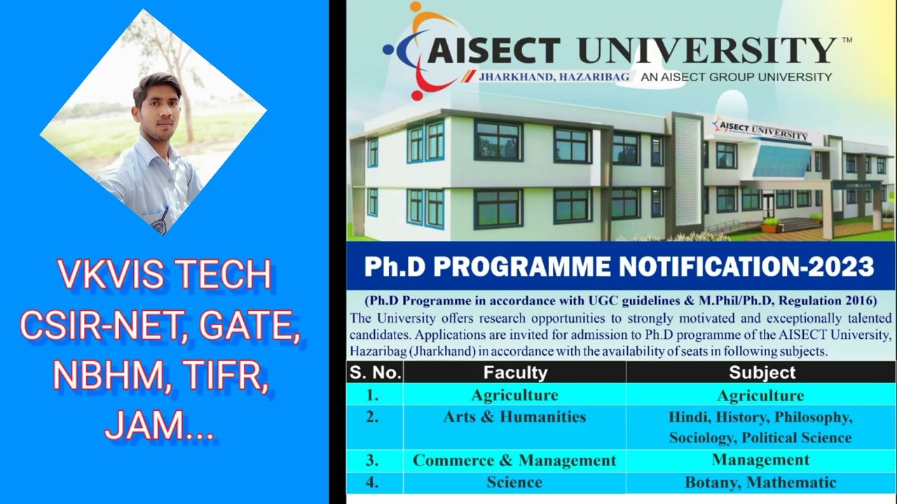 AISECT UNIVERSITY, HAZARIBAG JHARKHAND  (#entrance exam for PhD )