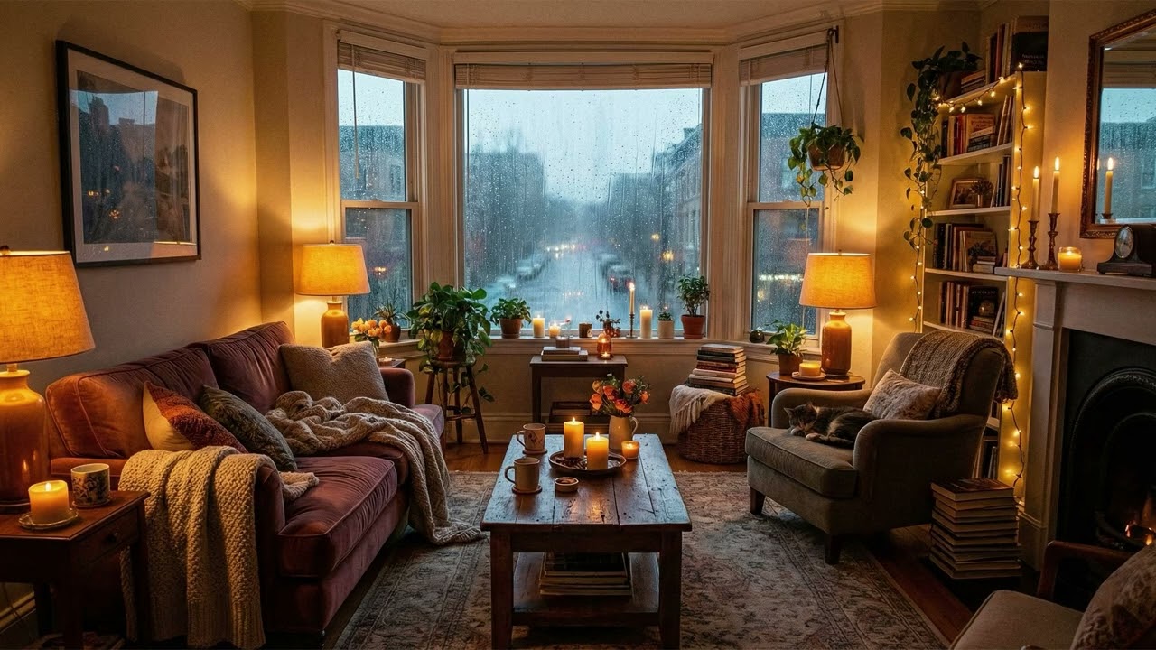 The Perfect Rainy Afternoon at Home | Gentle Jazz, Books & a Sleeping Cat