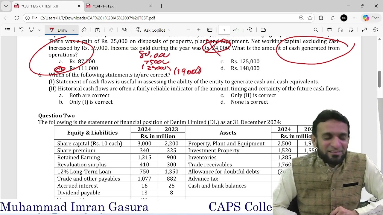 Autumn 2025 Denim Ltd ICAP passpapers IAS 7 Cashflow 17