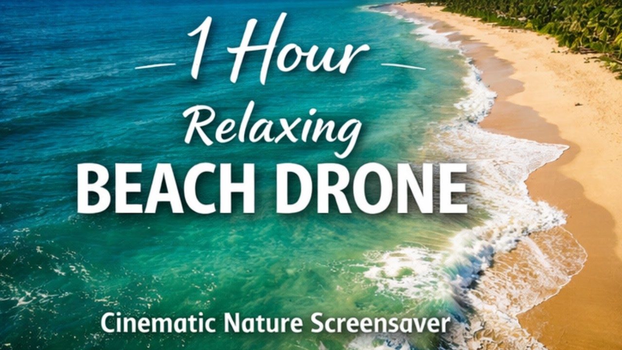1 Hour Peaceful Beach Drone – Relaxing Ocean Waves | Ambient Nature Screensaver Cinematic Film Look