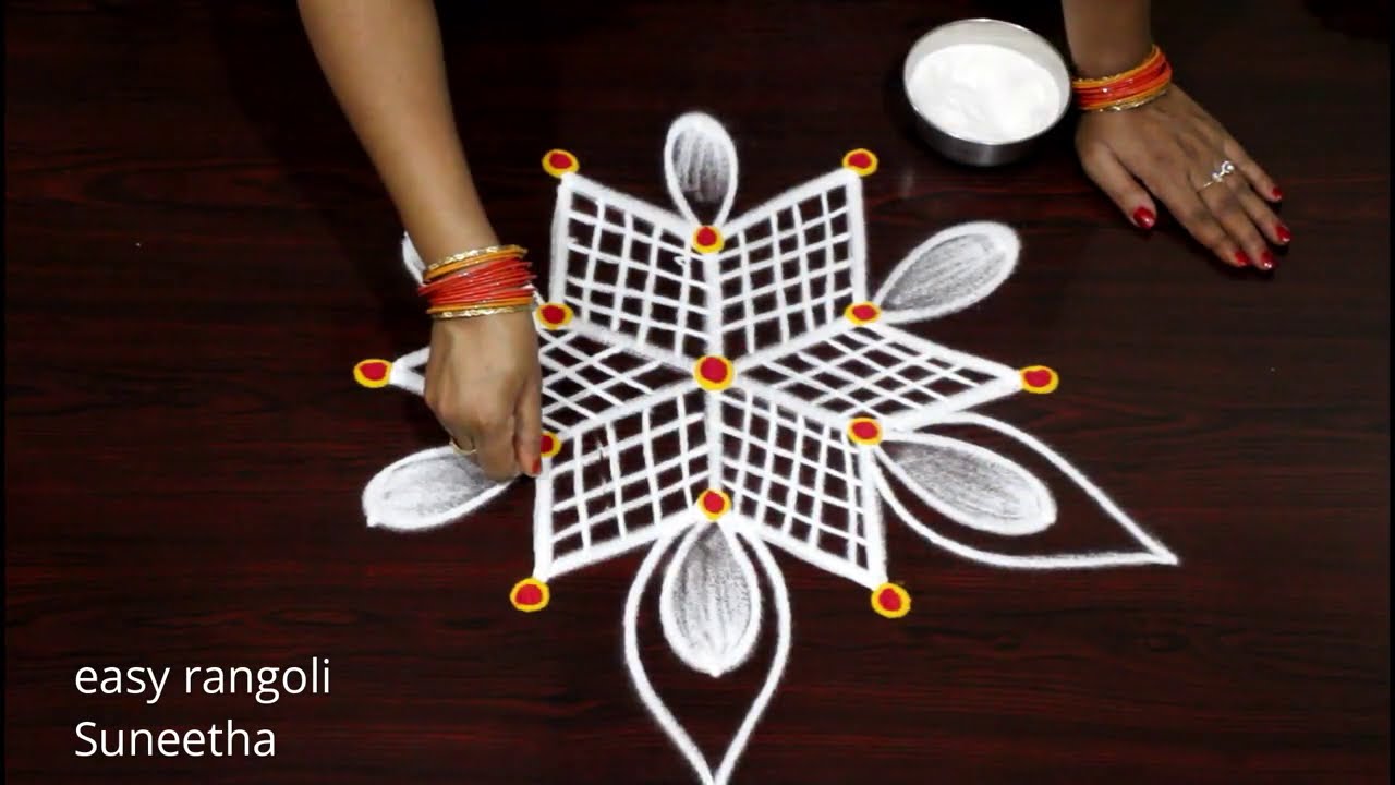 Amazing Friday rangoli & kolam designs by Suneetha || 5 dots flower rangoli muggulu