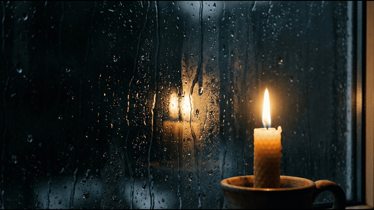 Candlelight & Rain with Lightning at Night (No Ads) | Cozy Storm Window Ambience for Deep Sleep