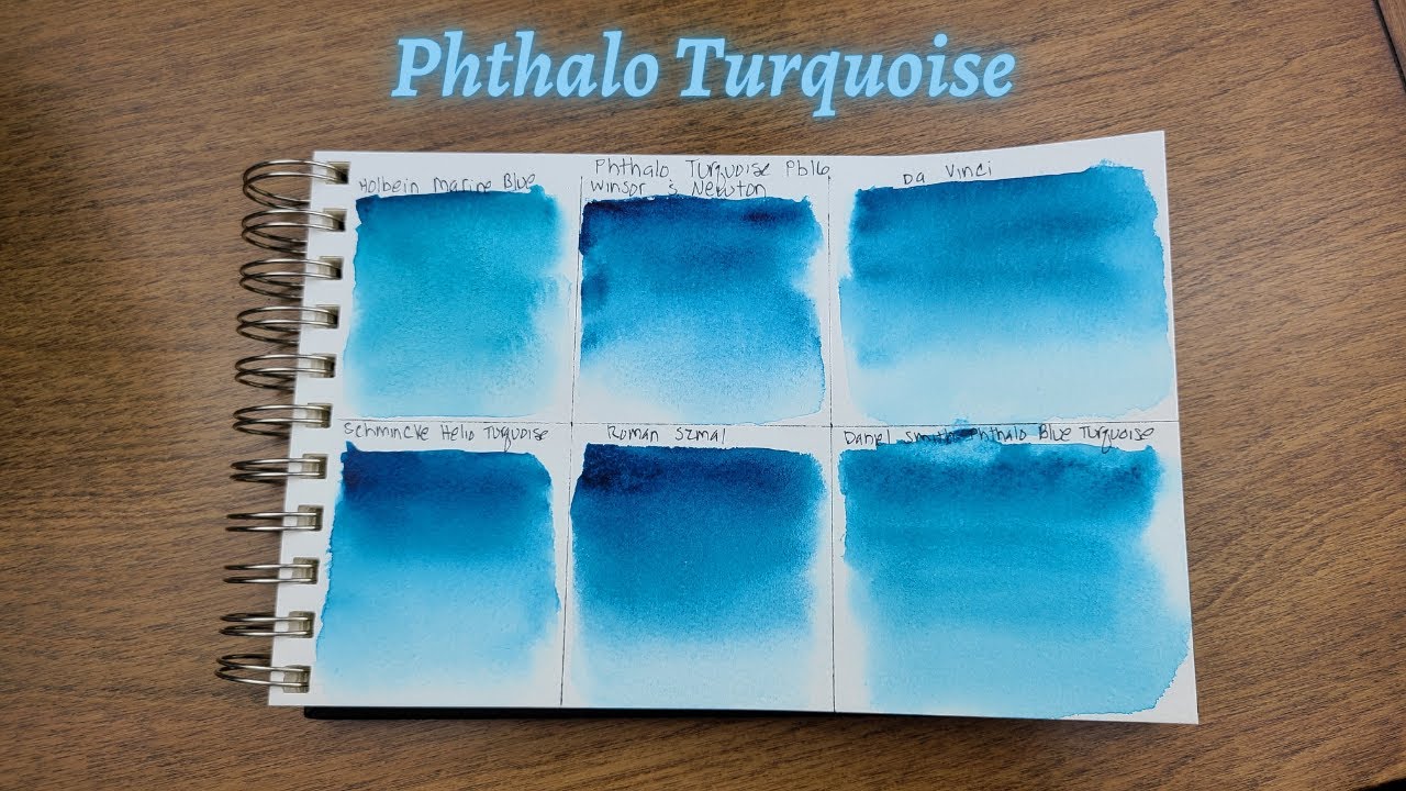 Watercolor Comparison Phthalo Turquoise PB16 Schmincke Daniel Smith Da Vinci Roman Szmal Holbein W&N