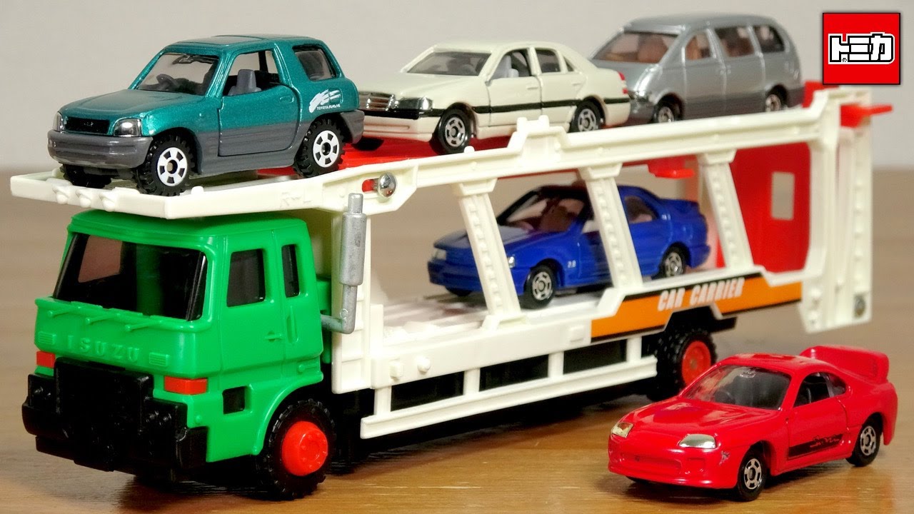 こういうセットジャンジャン出して欲しい！トミカ デラックスカーキャリアセット 20数年前の新品未開封をゲット☆ベンツCクラス・エスティマ・RAV4・スープラ・プリメーラ はたらくくるまのキャリアカー