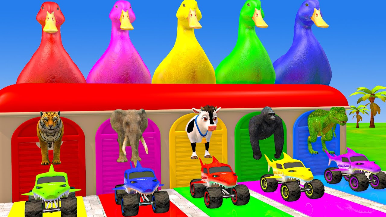 Long Slide Game With Cow Elephant Gorilla Hippopotamus Tiger - 3d Animal Game - Funny 3d Animals