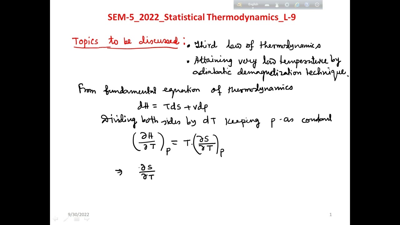 Statistical Thermodynamics: Lecture 9