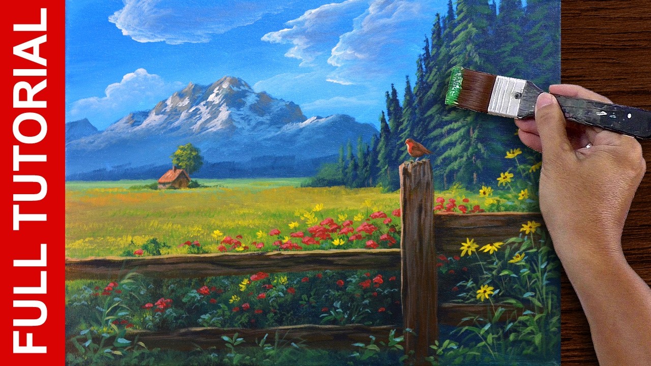 Acrylic Landscape Painting Tutorial / Flowers in Spring Season