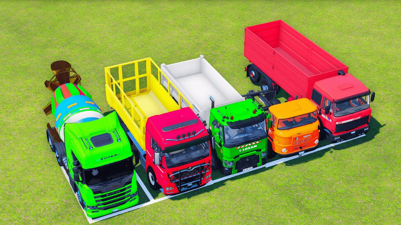 TRANSPORTING POLICE CARS, AMBULANCE, FIRE TRUCK & COLORFUL CARS WITH MIXER TRUCK!  FS22 #31