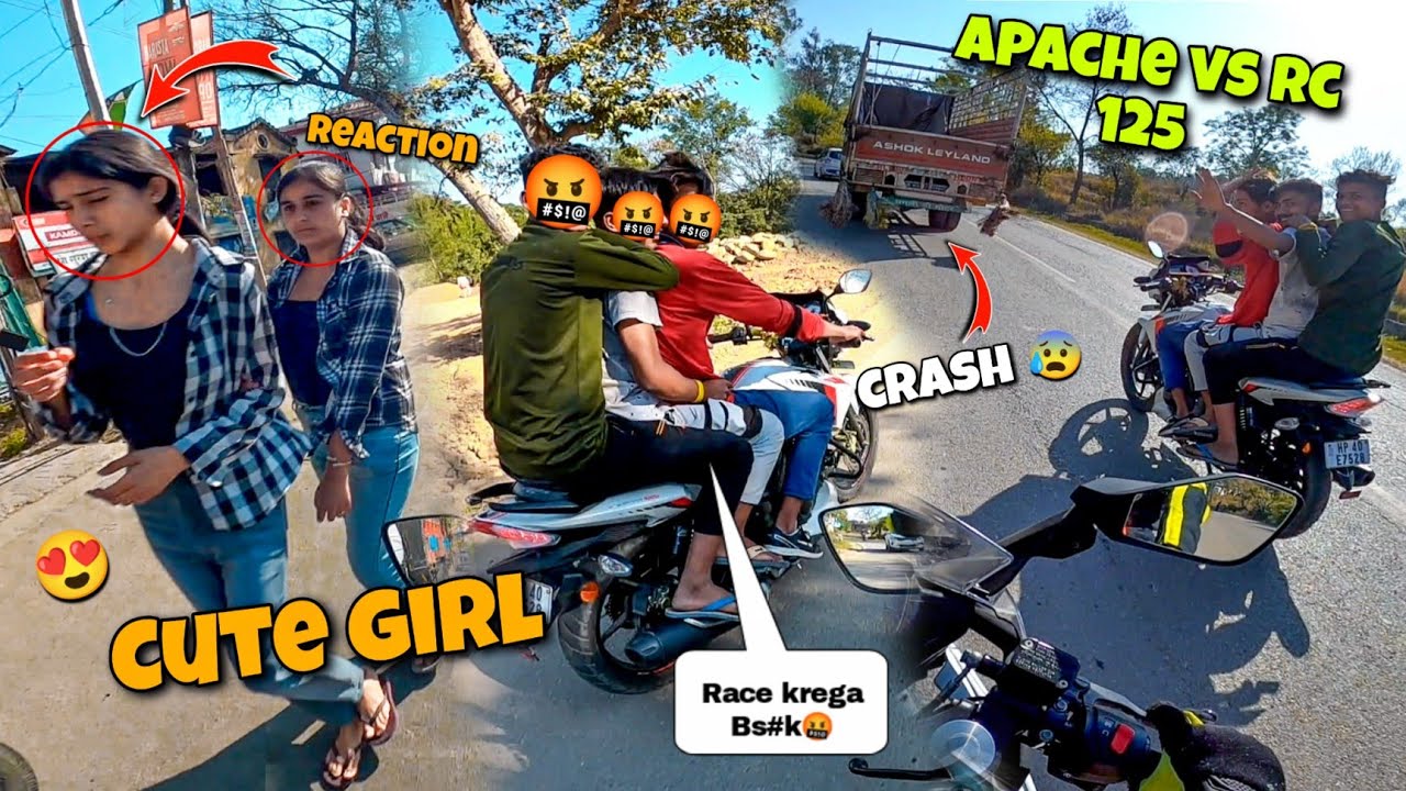Cute girl reactions 😍 | Apache boys wants to race with rc 125 😡