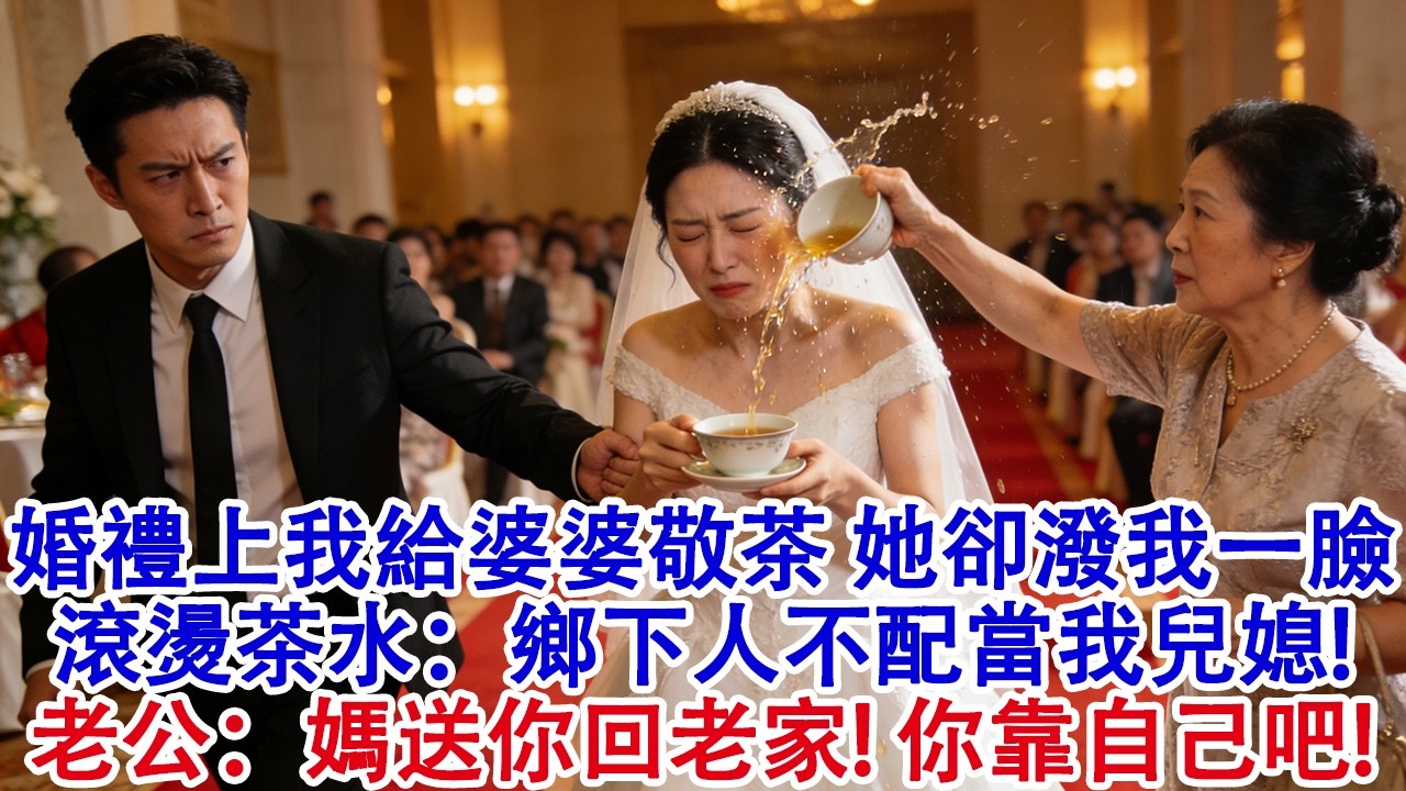 婚禮上，我給婆婆敬茶，她卻潑我一臉滾燙茶水：鄉下人不配當我兒媳！婆家親戚偷笑。老公沉默3秒拉我出門：媽！明天送你回老家！你靠自己吧！#婆媳 #家庭 #婚姻 #情感故事 #為人處世