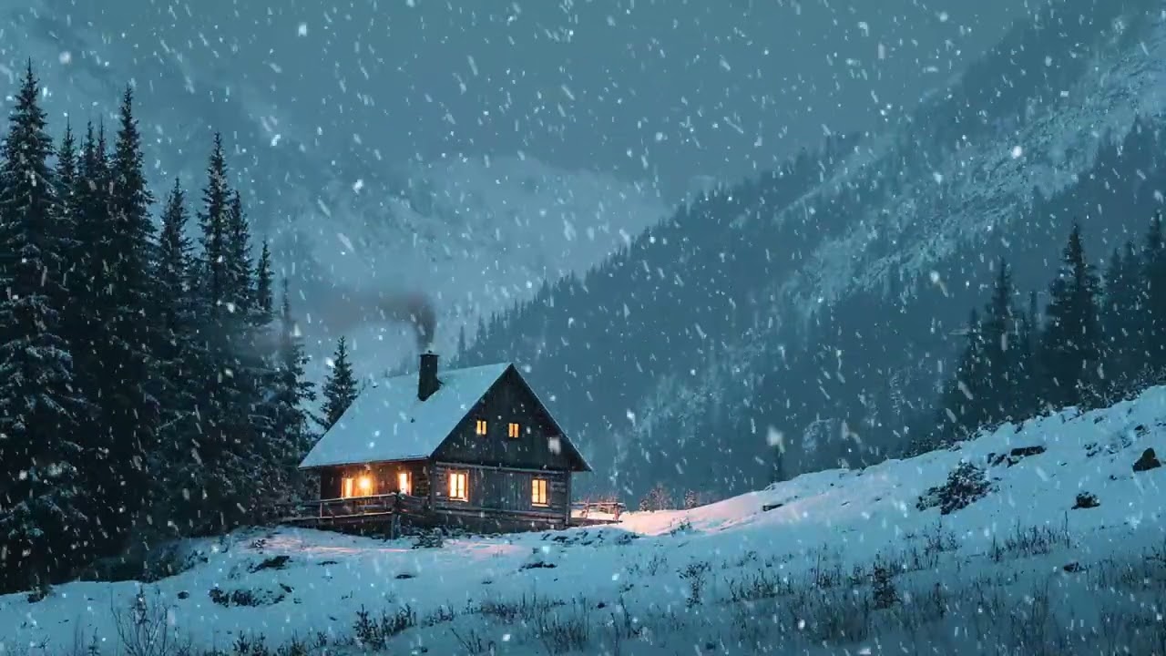 Warm Lights Inside a Mountain Blizzard — 4K Snowstorm Ambience for Sleep & Relaxation