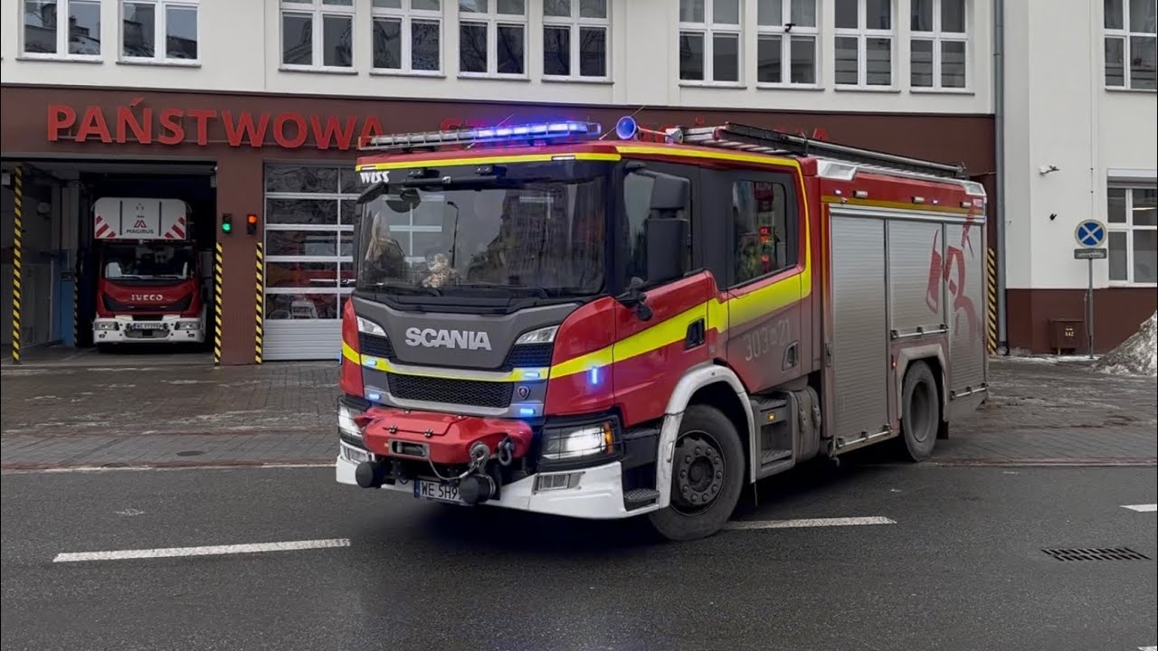 [Trąby] Wyjazd alarmowy zastępu 303[W]21 GBA 3/16/3,7 SCANIA P360 do zdarzenia. JRG 3 Warszawa.