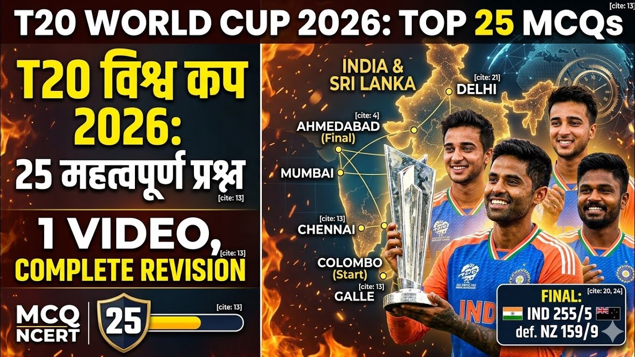 T20 World Cup 2026: Top 25 MCQs | Sports GK & Current Affairs for UPSC, UPPSC & SSC | MCQ NCERT