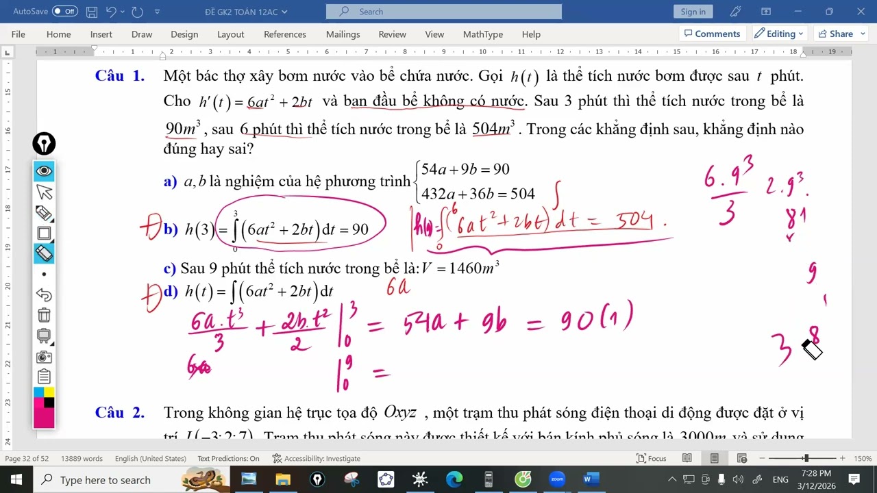 TOÁN 12(12/3/2026) GIẢI ĐỀ ÔN GK2 - ĐỀ SỐ 7