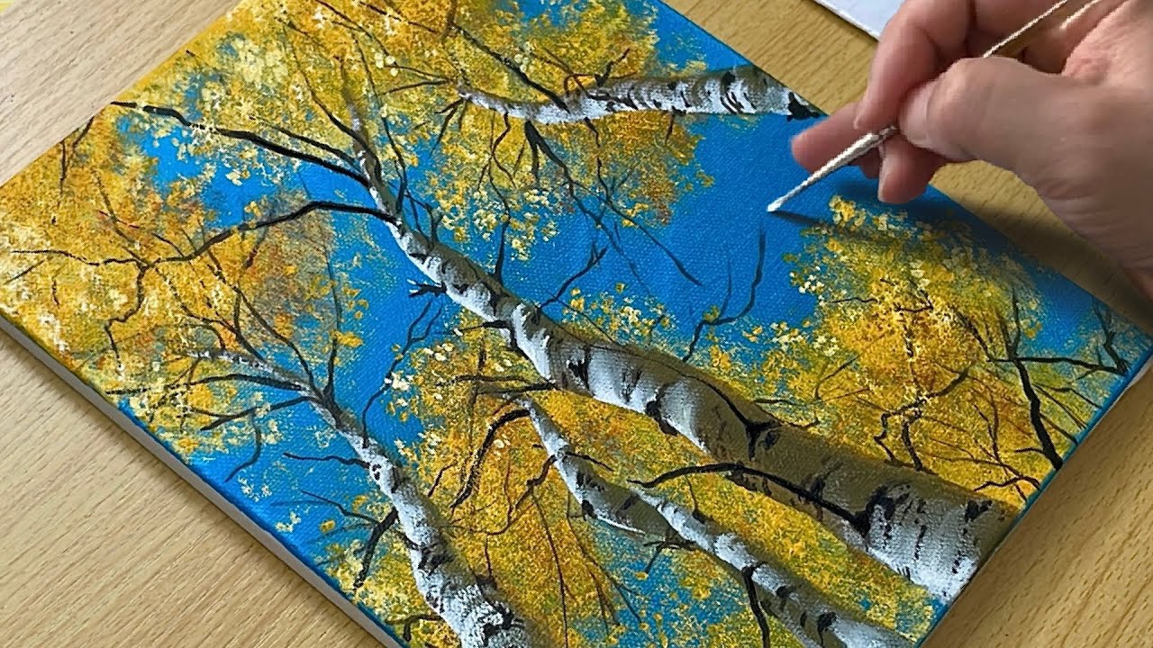 Easy Acrylic Painting for Beginners | Birch Tree Forest Step by Step