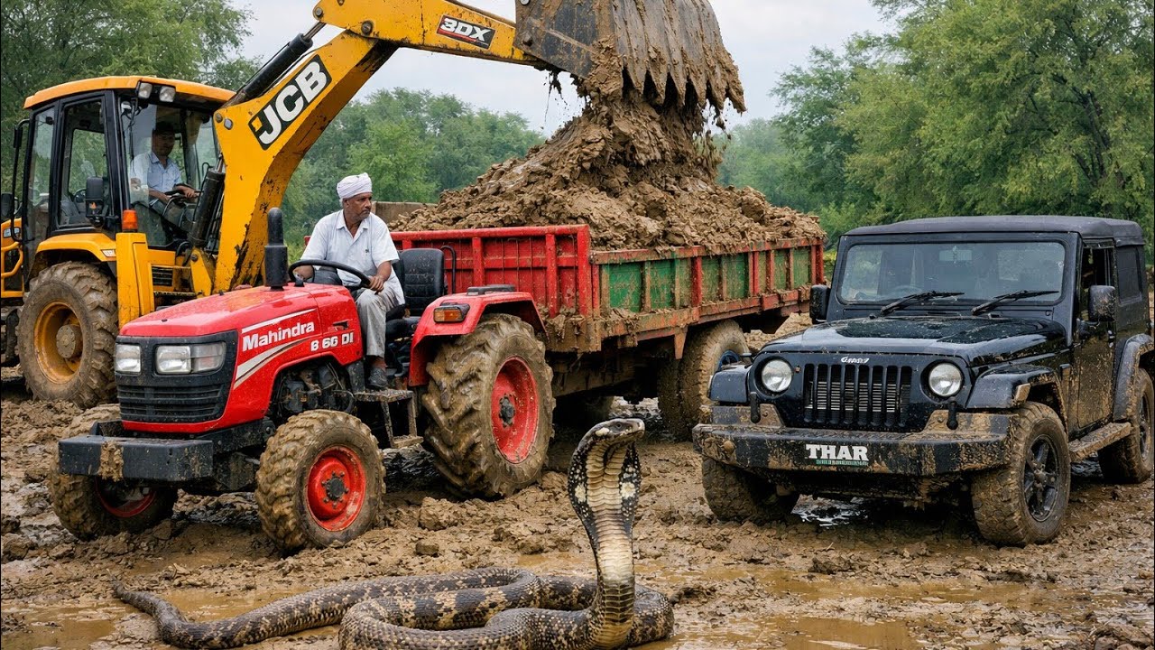 Jcb 3dx Backhoe mud Loading in Mahindra Arjun Tractor and Tipper jcb video 