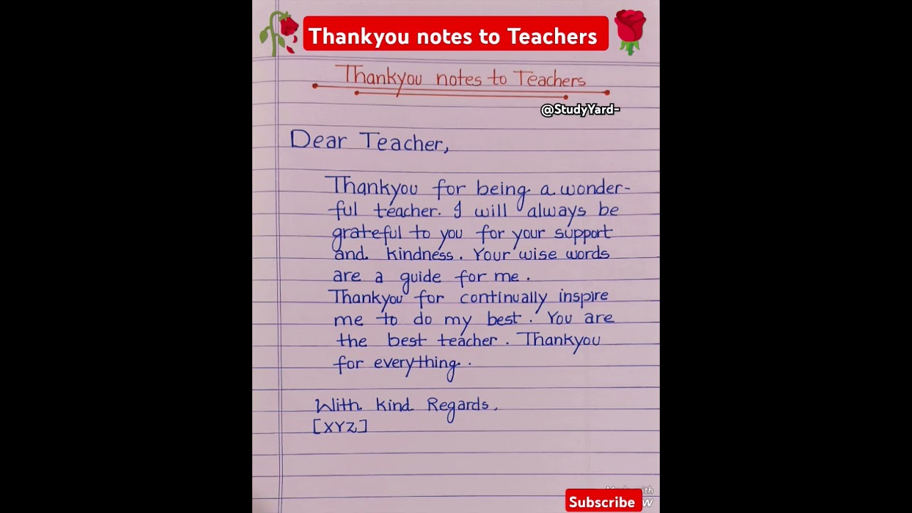 Thankyou note l Thankyou notes to teachers l thankyou note for teacher by student