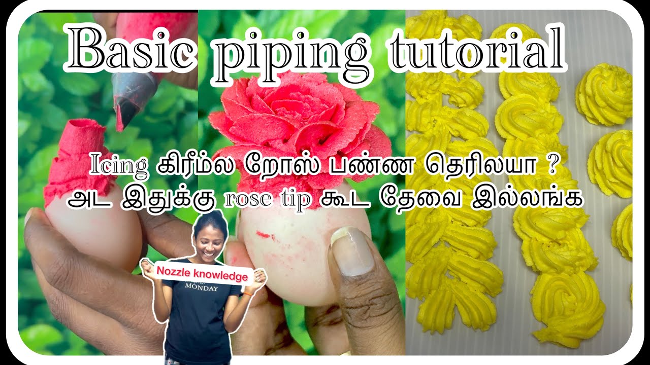 Cake decorating ideas for beginners and easy method buttercream roses without flowernail in Tamil 🇱🇰