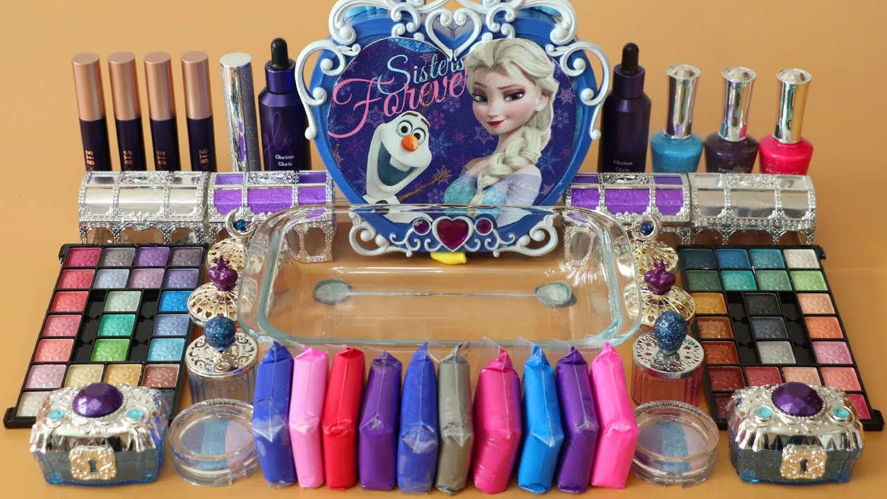 Mixing”Frozen” Eyeshadow and Makeup,parts,glitter Into Slime!Satisfying Slime Video!★ASMR★