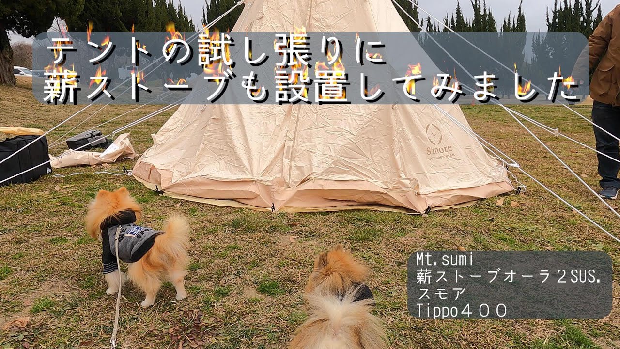 【キャンプギア紹介】Mt.Sumiさんの薪ストーブをスモアさんのTippo400に設置しました。煙突穴も切り取って大きくしました。【わんことお出かけ】