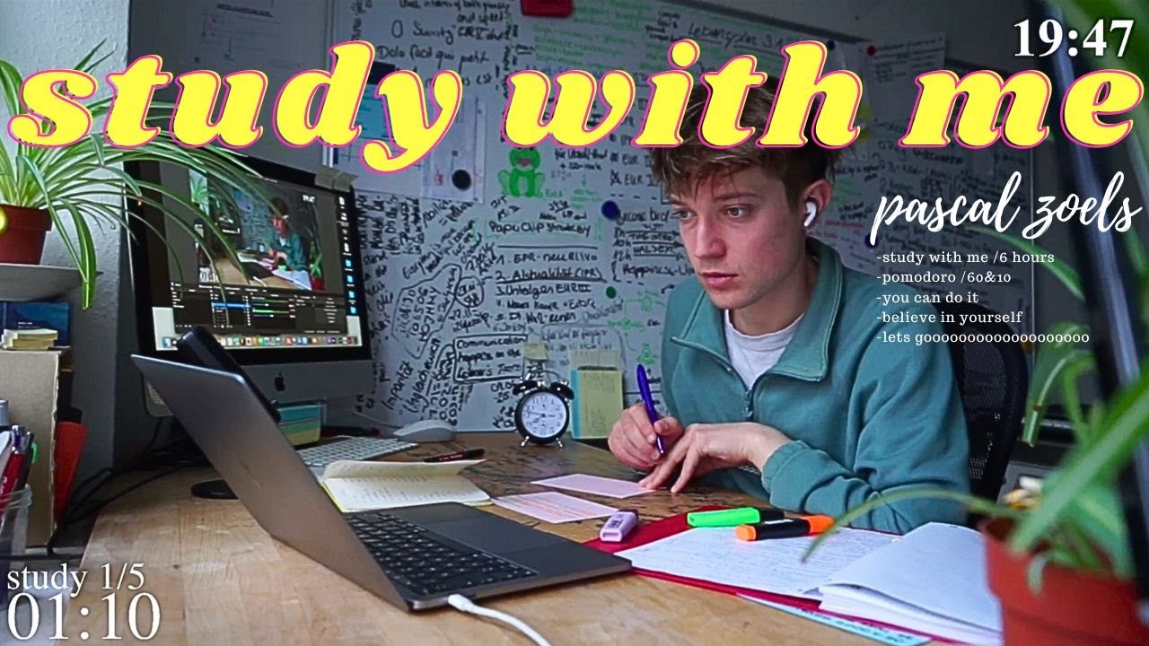 6-HOUR study with me 📚☔️ rain sounds &  pomodoro timer 60 & 10