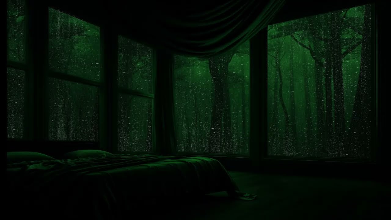 Rain Falling on Window in Tranquil Forest Night | Deep Sleep Soundscape for Calm and Serenity