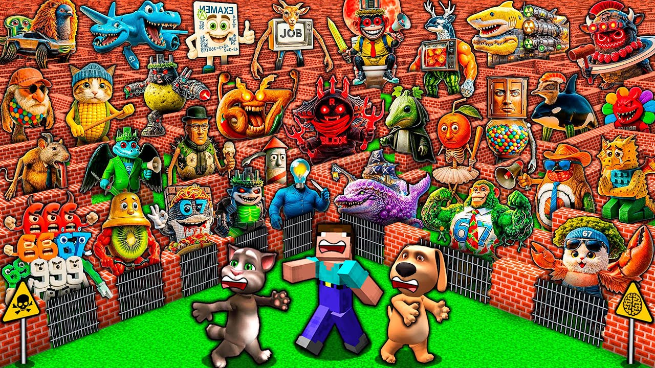 SURVIVAL in MAZE with 1000 NEW ITALIAN MEMES - UDIN DIN DUN - SIX SEVEN MINECRAFT Animation Gameplay