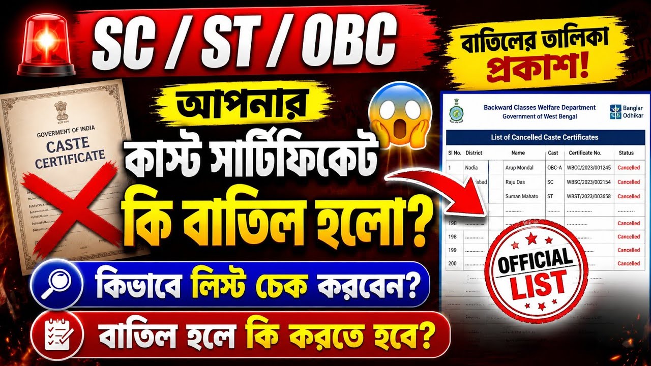 SC/ST/OBC Certificate Cancel List 2026 | আপনার সার্টিফিকেট কি বাতিল হয়েছে?