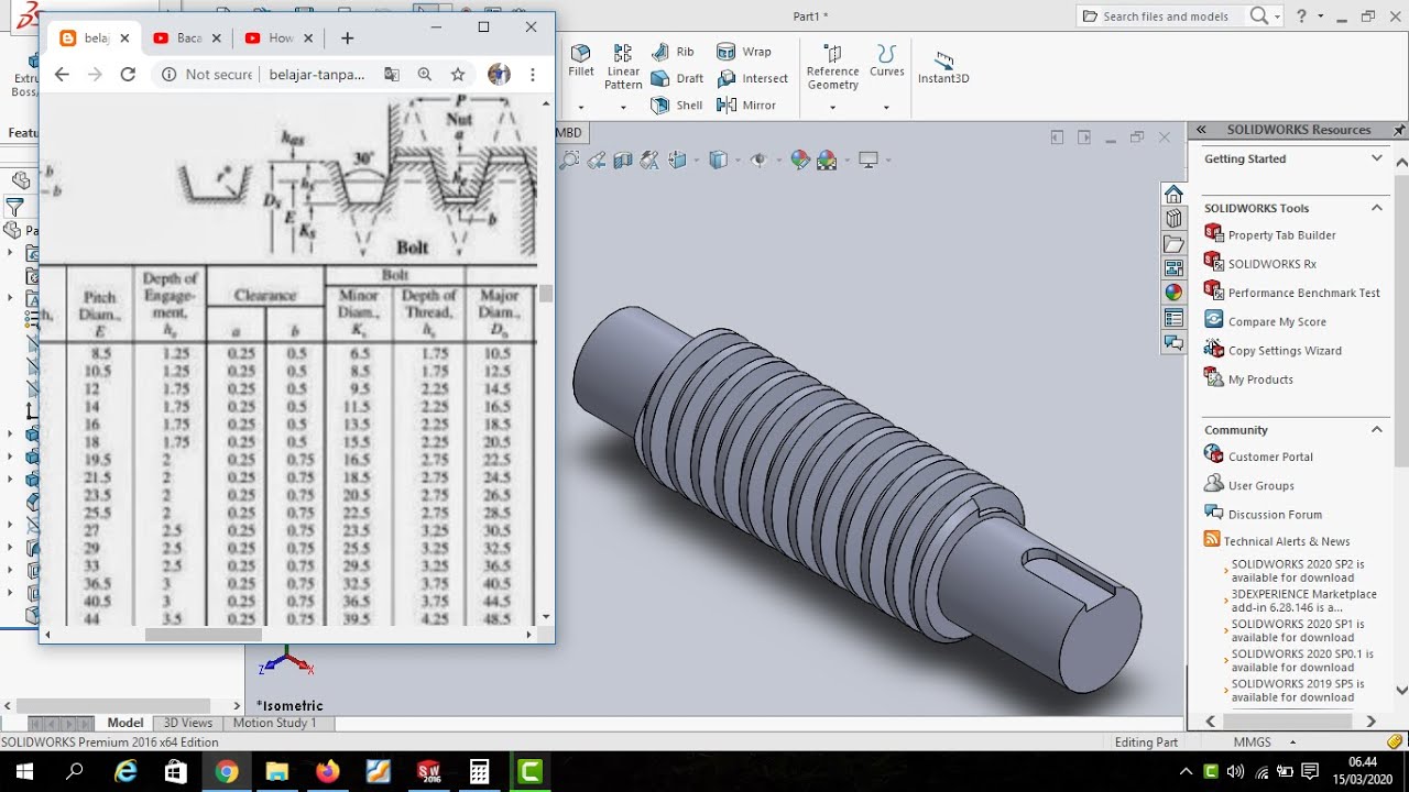 How to make Trapesium Thread M24 x 5mm | Solidworks 2016 Tutorial's