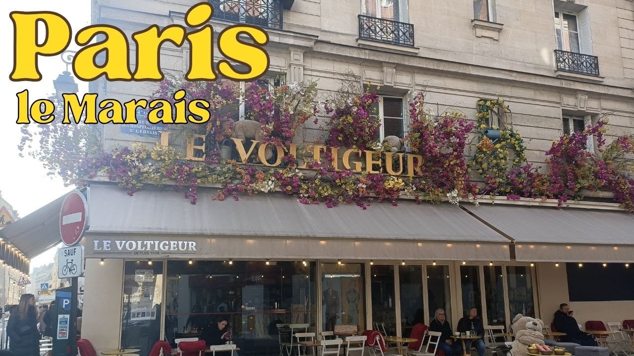 🇫🇷  Paris, le Marais, petit d&eacute;jeuner de 5 caf&eacute;s fleuris (rue de Rivoli m&eacute;tro line 1)