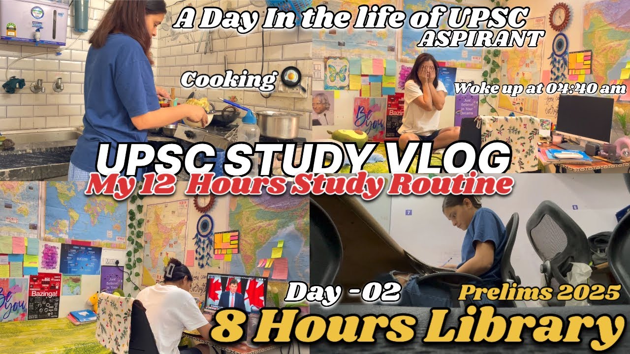 12 Hours Study Routine of UPSC ASPIRANT 📚: Day - 02 of Library 📚: A day in my Life #upsc