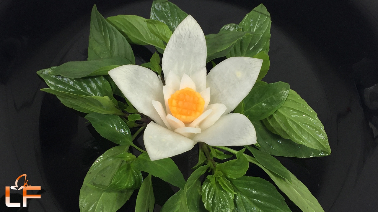 How To Make Beautiful White Radish Flower Carving Garnish - Fruit & Vegetable Carving Design