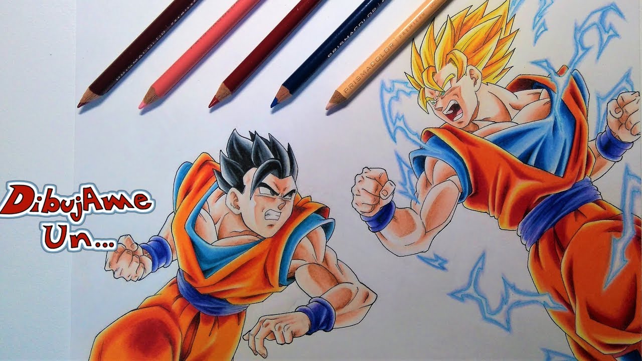 Dibujando a GOKU Super saiyan 2  VS GOHAN Místico/Definitivo. Speed Drawing GOKU Ss2 VS Mistic GOHAN
