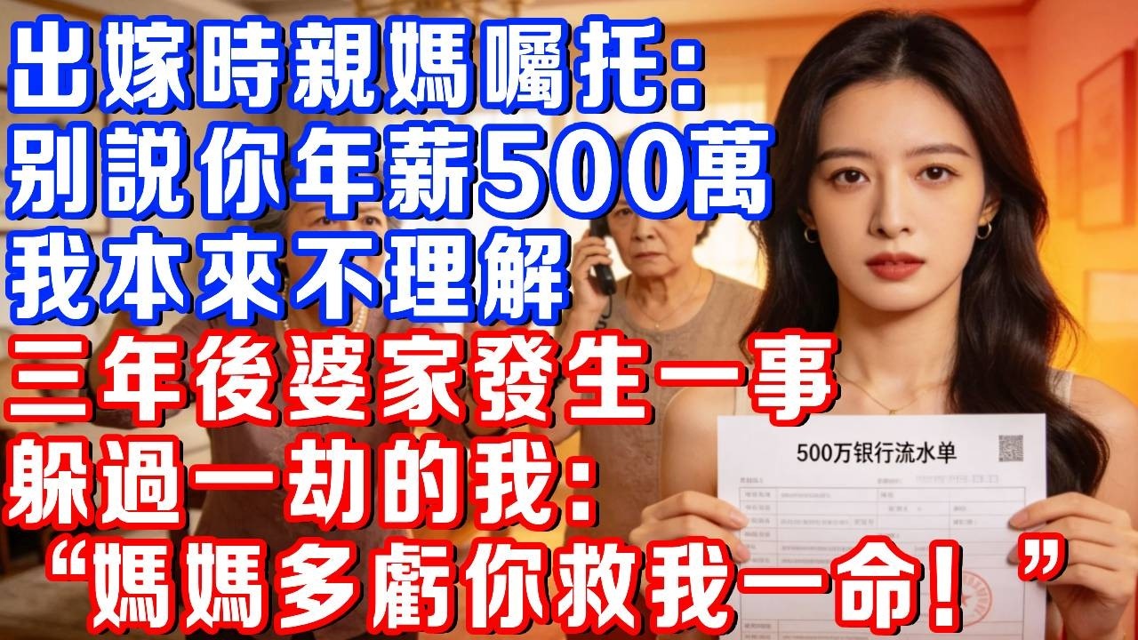 親媽要我瞞著500萬年薪出嫁，我本不理解，直到3年後婆家露出獠牙：媽，您真是我的救命恩人！#書婷講故事 #為人處世#生活經驗#情感故事#晚年哲理