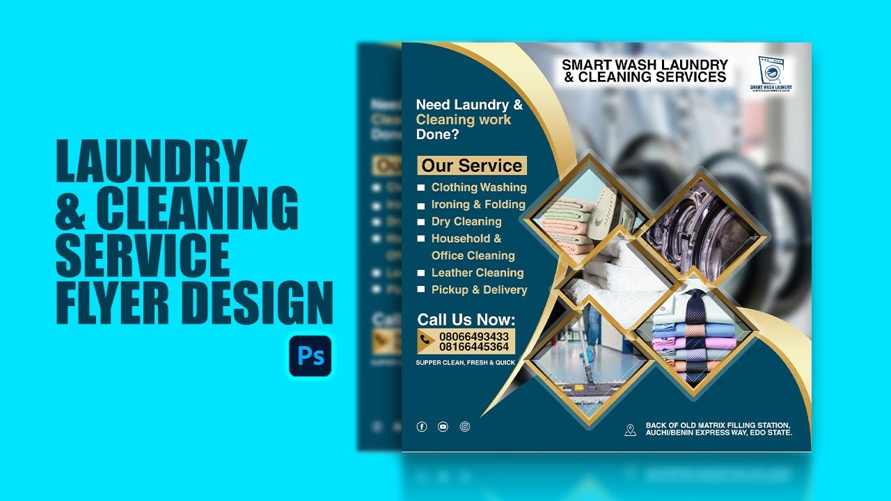 Laundry Flyer Design | Instagram Flyer Design in Photoshop | Laundry & Cleaning Service Flyer Design