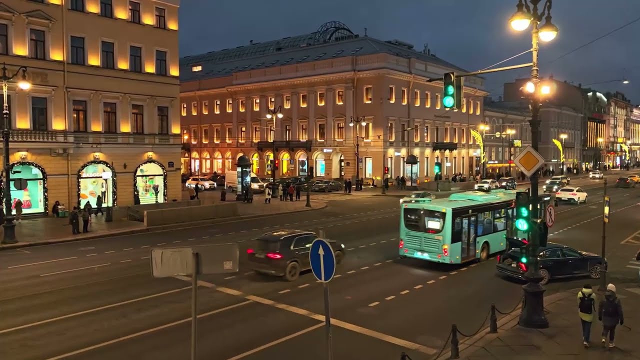 St Petersburg Silent Walk 4K60 | City Duma Tower, Nevsky, Grand Hotel Europe